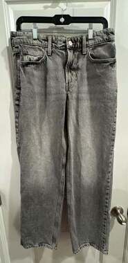 &Denim Baggy Low Waist Jeans Size 6 Gray Washed Denim